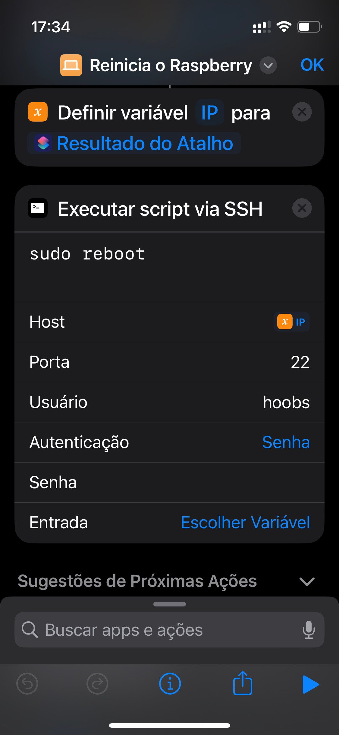 Atalho de reiniciar usando ssh